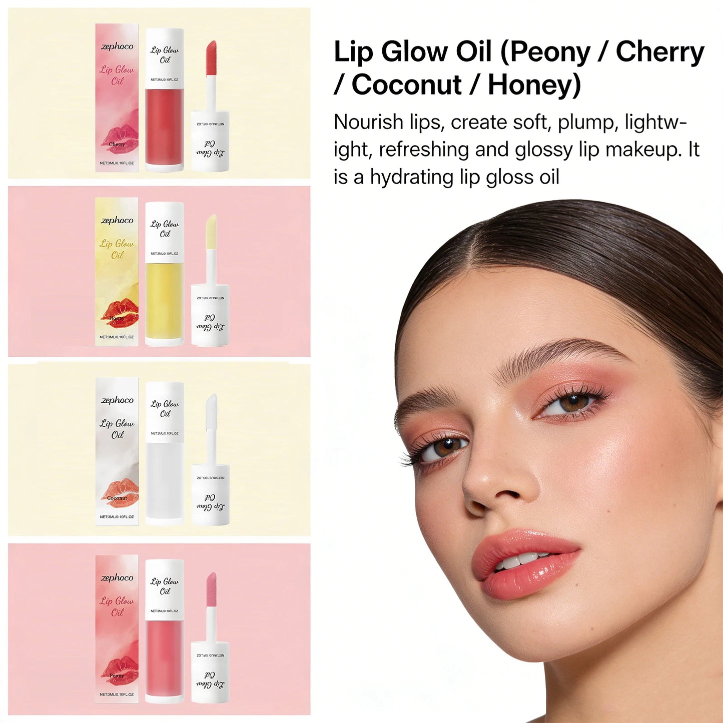 Peony/Cherry/Coconut/Honey Lip Glow Oil Enhancer Lip Gloss Plumping Lip Nourishing Remove Lip Line Brighten Lip Makeup Cosmetics